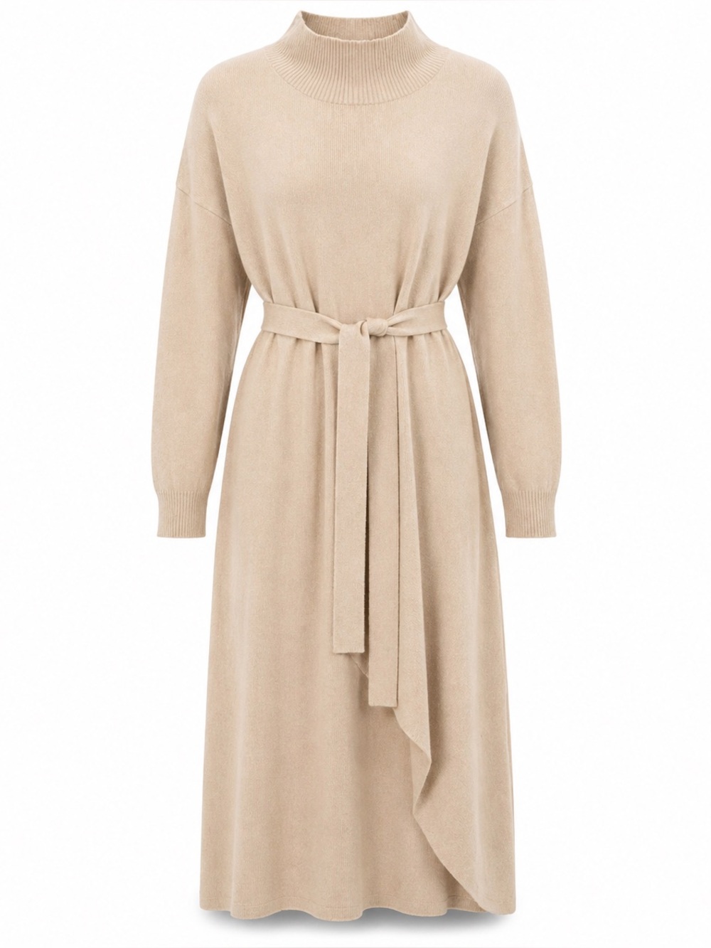 Eloquii 18/20 Belted Maxi Sweater Dress Beige Mock Neck Quiet Luxury